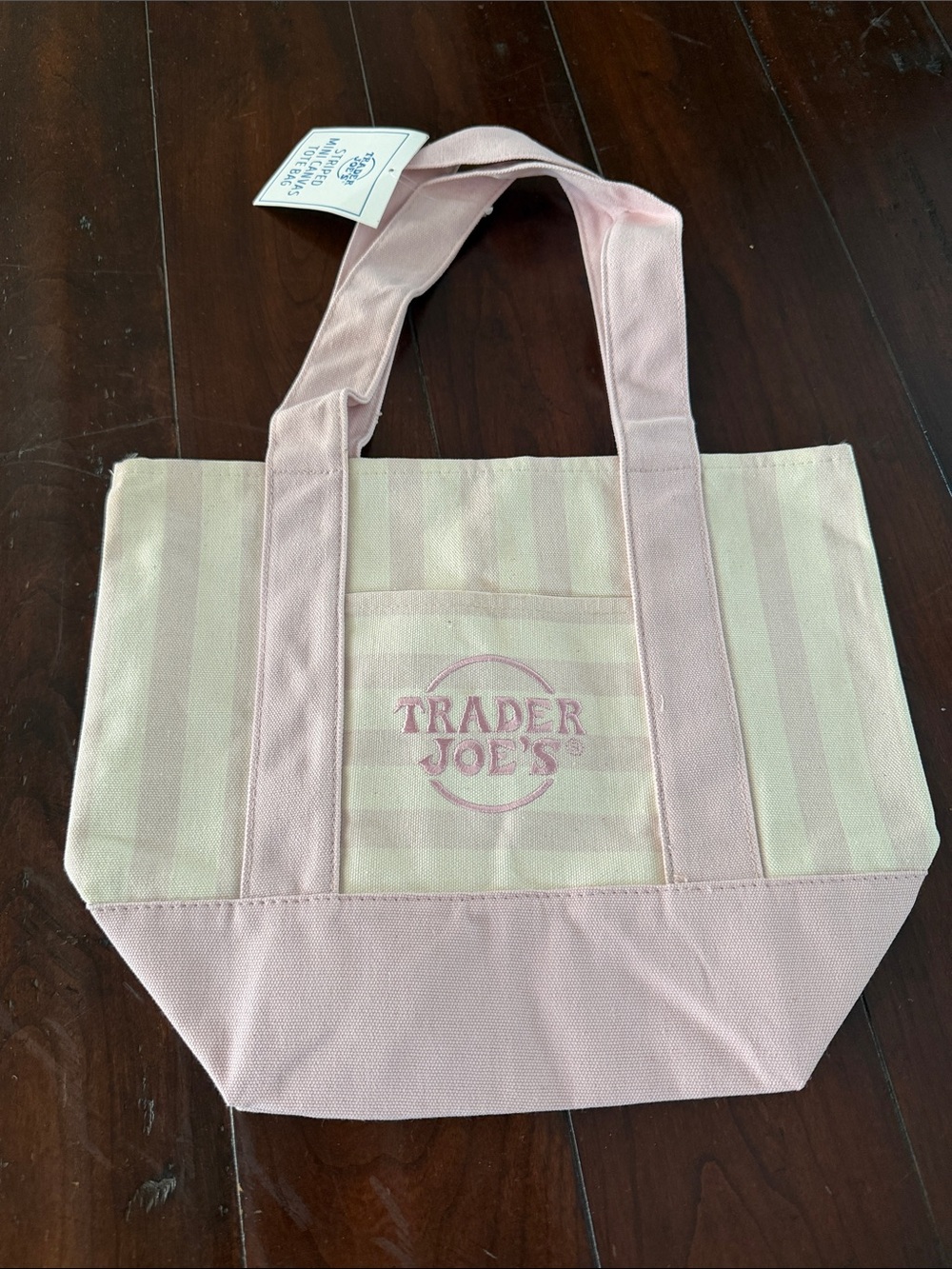 NWT Trader Joe's Mini Striped Canvas Tote Pink